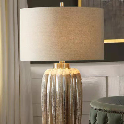 Traditional Vintage Column Ceramic Fabric 1-Light Table Lamp For Living Room
