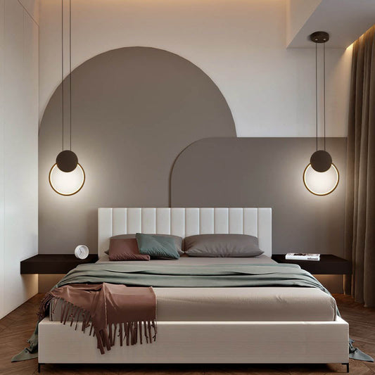مصباح LED دائري هندسي من الحديد بتصميم بسيط وعصري لغرفة النوم 