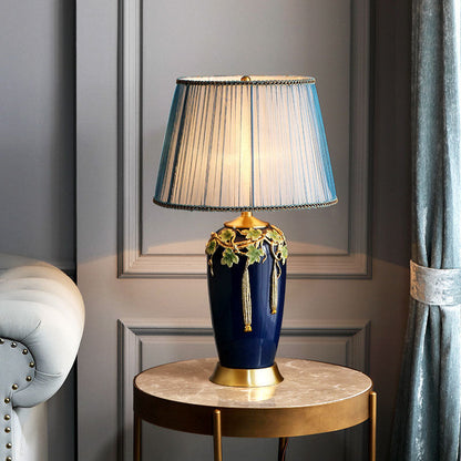 Traditional Chinese Ceramic Enamel Fabric 1-Light Table Lamp For Living Room