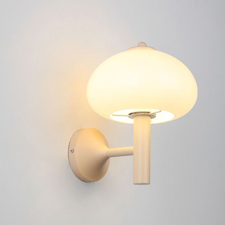 Modern Simplicity Iron Glass Mushroom Round 1-Light Wall Sconce Lamp For Bedside