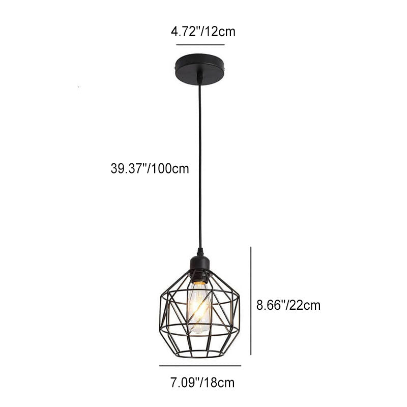 Contemporary Industrial Polygonal Iron 1-Light Pendant Light For Living Room