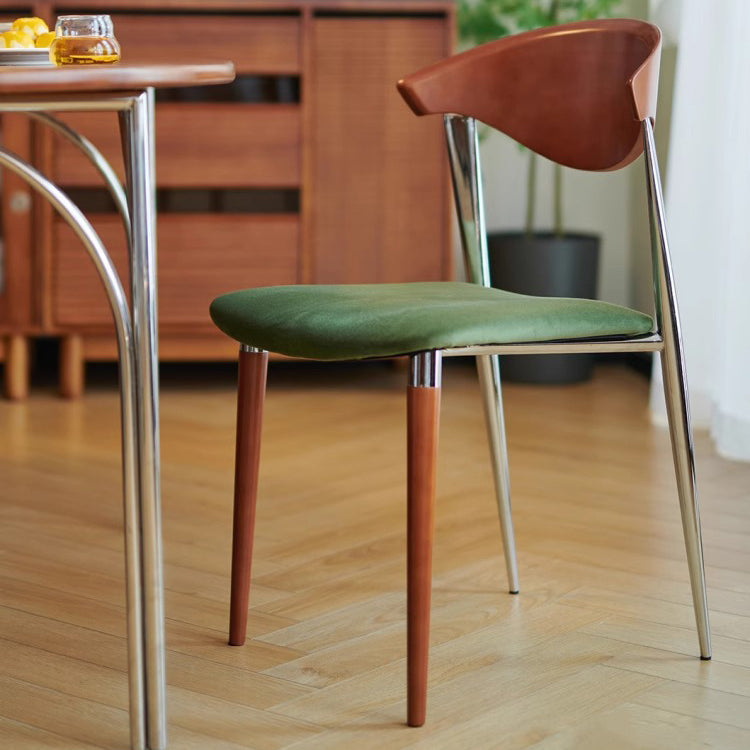 Traditional Vintage Square Velvet Iron Tapered Legs Dining Chair Backrest Armless For Dining Room