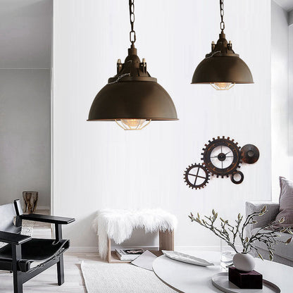 Industrial Retro Black Pot Lid Iron 1-Light Pendant Light