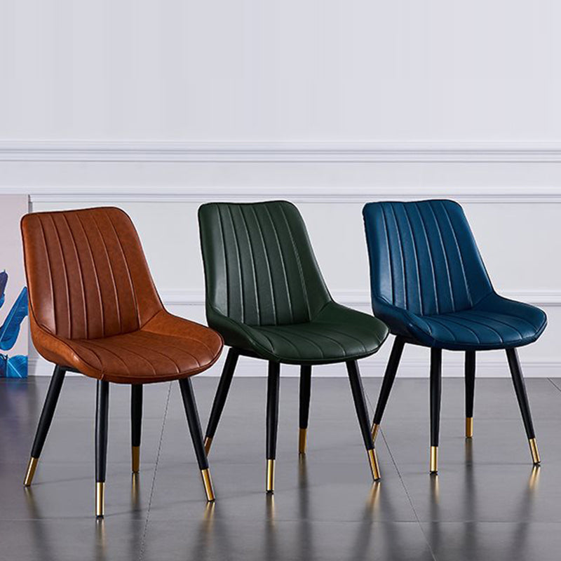 Modern Luxury Square Curved Faux Leather Metal Dining Chair Backrest Armless For Dining Room