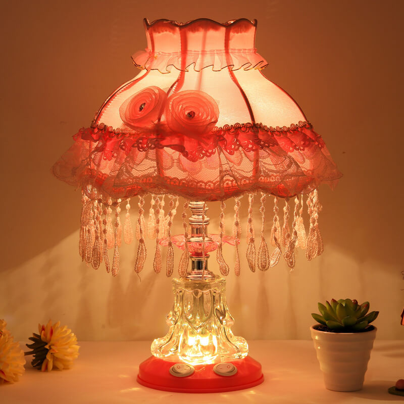 European Style Wedding Fabric Glass 1-Light Table Lamp