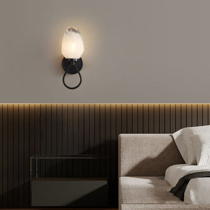Modern Luxury Brass Geometrical Glass Shade 1-Light Wall Sconce Lamp For Bedroom