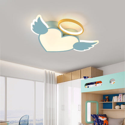 Contemporary Creative Kids Love Wings Iron Aluminum Acrylic Silicone LED Flush Mount Ceiling Light For Bedroom