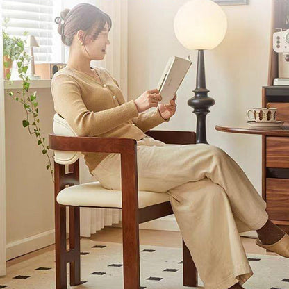 Contemporary Scandinavian Bent Square PU Leather Wood Dining Chair Backrest Arm For Dining Room