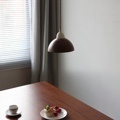 Nordic Minimalist Walnut Dome Ceramic 1-Light Pendant Light