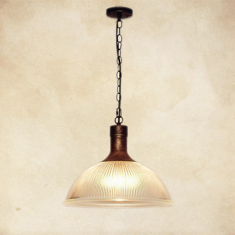 Contemporary Industrial Iron Vertical Ribbed Glass Semicircle 1-Light Pendant Light For Dining Room
