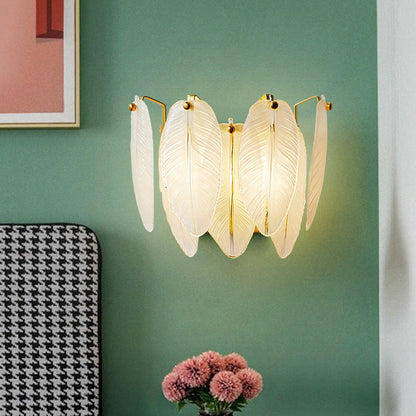 Contemporary Creative Feather Iron Glass 1-Light Wall Sconce Lamp For Bedroom