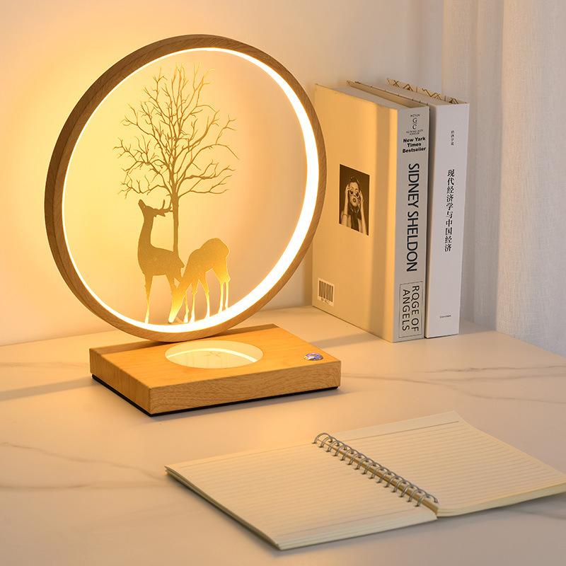 Decorative Tree & Deer's Mobile Phone Wireless Charging Touch Dimming LED Table Lamp