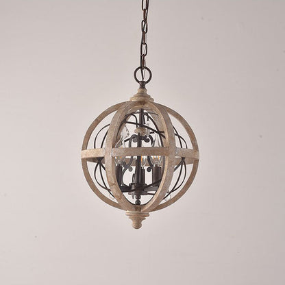 Traditional Rustic Weathered Wooden Sphere Crystal Decor 4/5-Light Chandelier For Living Room