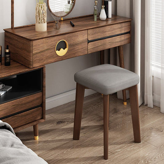 Modern Minimalist Square Upholstered Wood Technology Cloth Faux Leather Dining Chair Backless For Dining Room