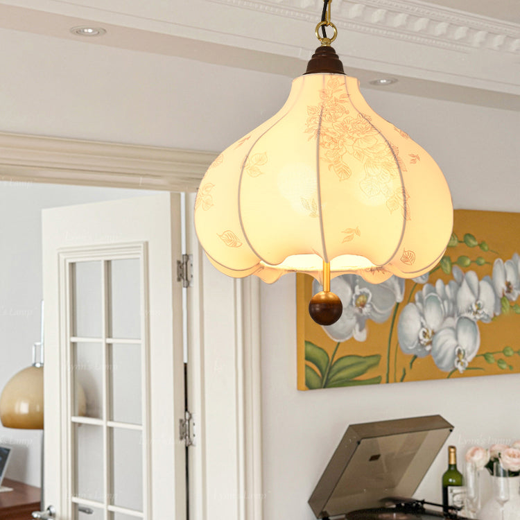 Traditional Vintage Chestnut Shaped Walnut Fabric Iron 1-Light Pendant Light For Bedroom