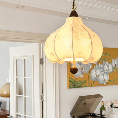 Traditional Vintage Chestnut Shaped Walnut Fabric Iron 1-Light Pendant Light For Bedroom