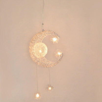 Contemporary Creative Aluminum Moon Stars Shade 5-Light Chandelier For Living Room
