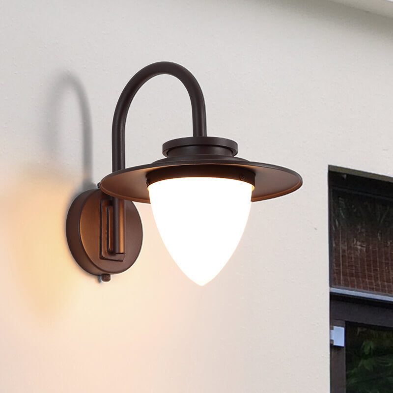 Contemporary Retro Peach Glass Iron Outdoor Waterproof 1-Light Wall Sconce Lamp For Garden