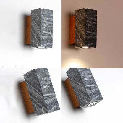 Modern Mid-Century Cylinder Rectangular Limestone Walnut 1-Light Wall Sconce Lamp For Hallway