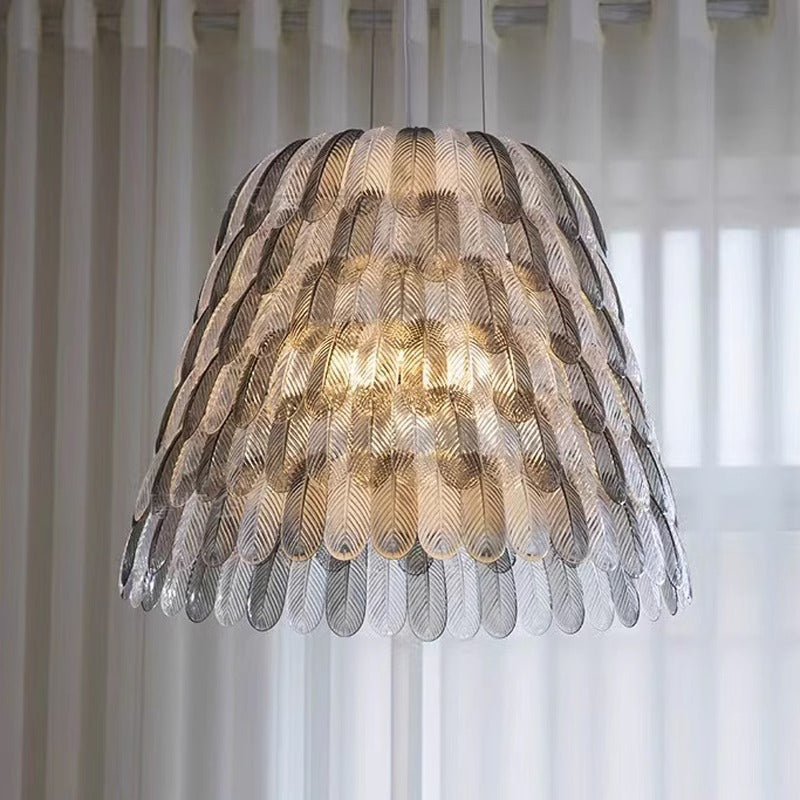 Modern Art Deco Imitation Feather Tiered Acrylic Shade 1/5-Light Pendant Light For Bedroom