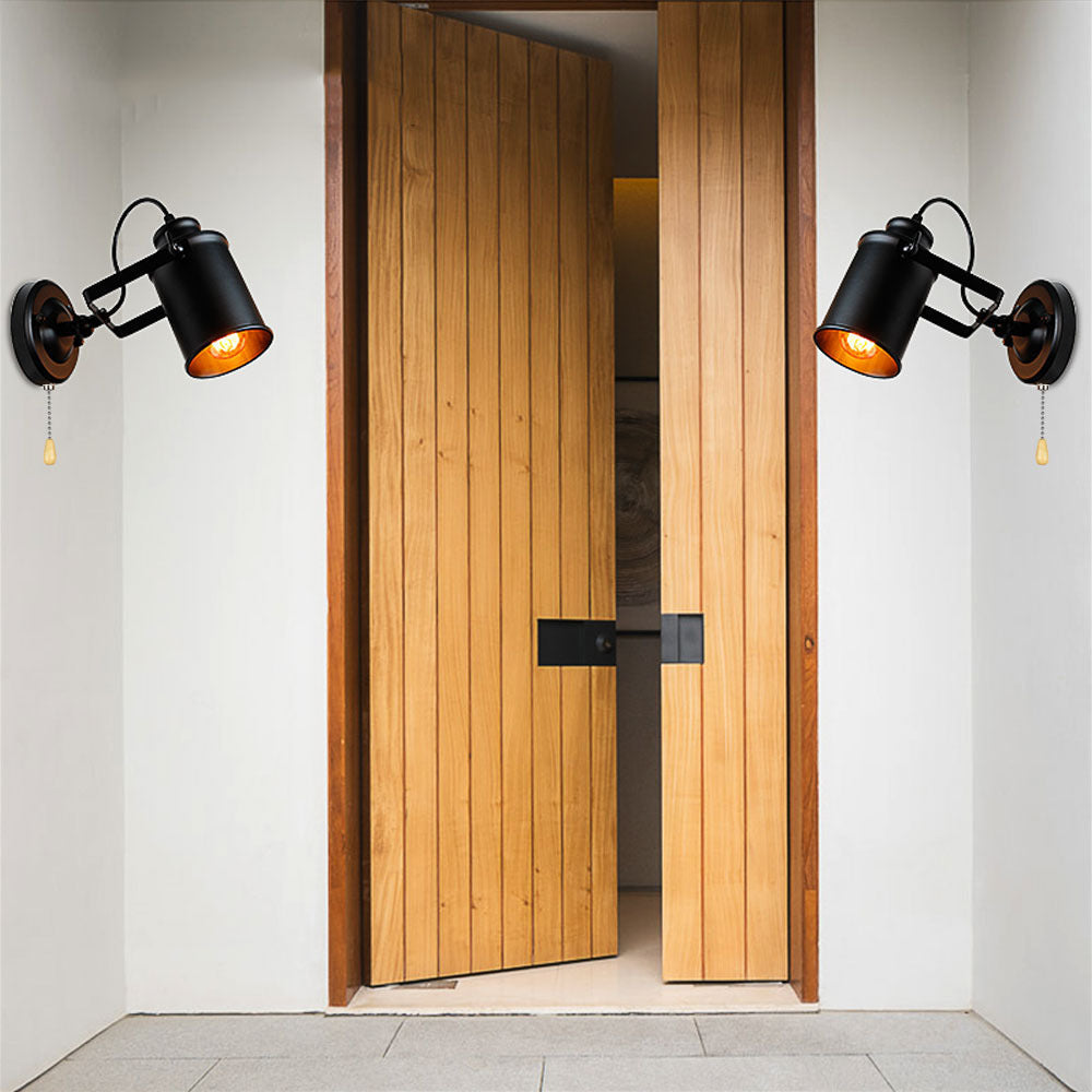 Contemporary Industrial Cylindrical Iron 1-Light Spotlight Wall Sconce Lamp For Living Room
