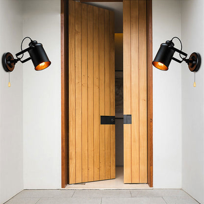 Contemporary Industrial Cylindrical Iron 1-Light Spotlight Wall Sconce Lamp For Living Room