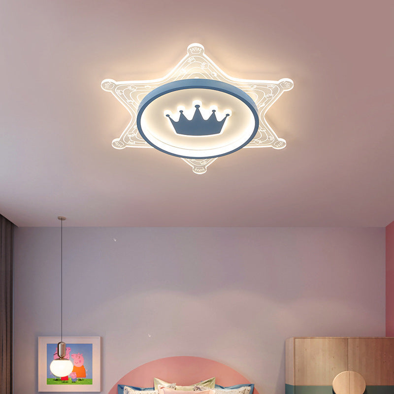 Modern Art Deco Crown Round Pentagon Acrylic Iron LED Flush Mount Ceiling Light For Living Room
