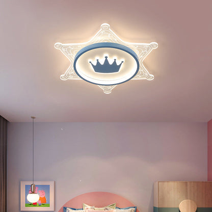Modern Art Deco Crown Round Pentagon Acrylic Iron LED Flush Mount Ceiling Light For Living Room