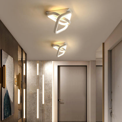 Modern Mid-century Iron Triangle Plate Cross Aluminum Ring LED Semi-Flush Mount Ceiling Light For Living Room