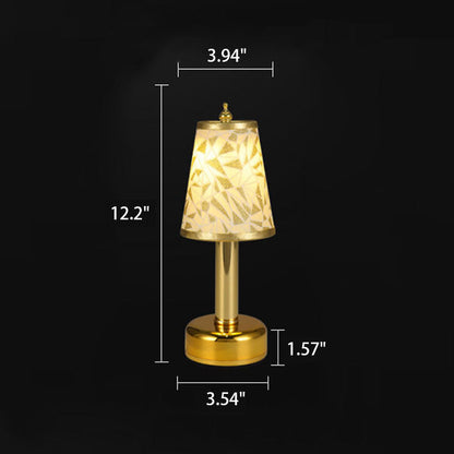 Vintage Floral Fabric Tapered Metal LED Rechargeable Night Light Table Lamp