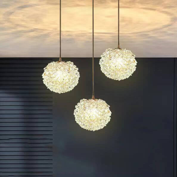 Modern Minimalist Round Ball Full Copper Crystal 1-Light Pendant Light For Bedroom