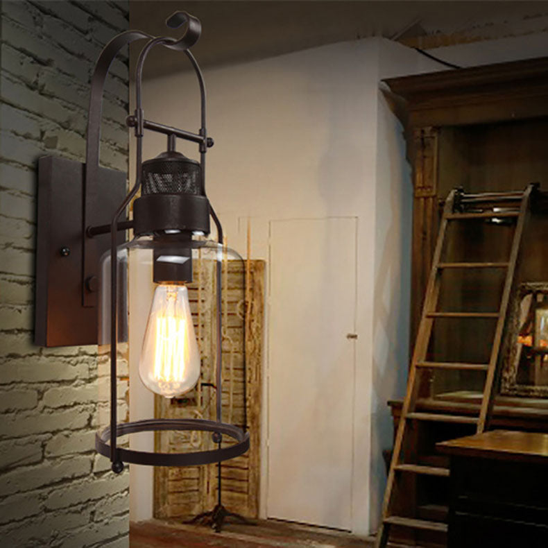 Contemporary Industrial Iron Glass Cylinder 1-Light Wall Sconce Lamp For Hallway