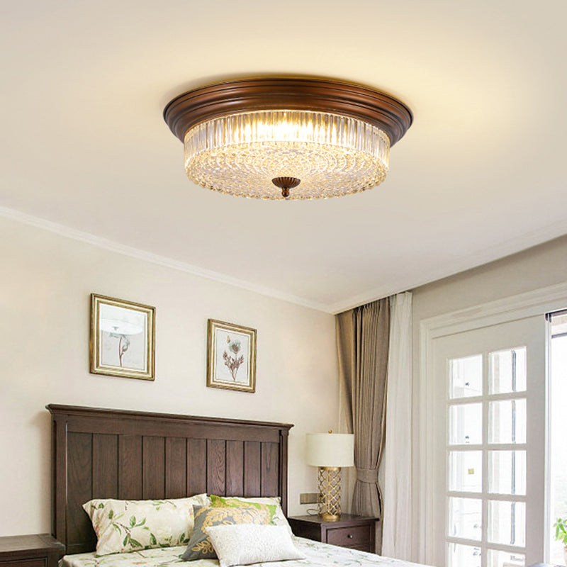 Contemporary Retro Metal Glass Round Ripple LED Flush Mount Ceiling Light For Living Room