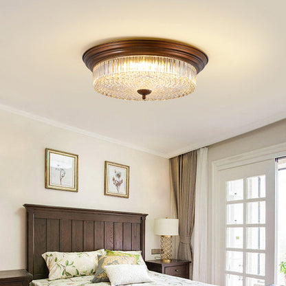 Contemporary Retro Metal Glass Round Ripple LED Flush Mount Ceiling Light For Living Room