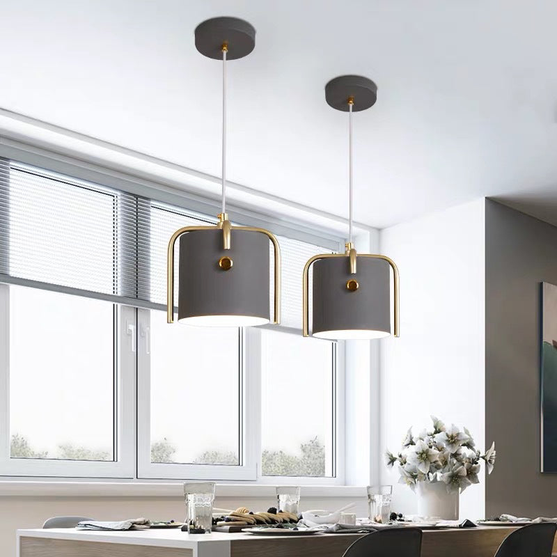 Contemporary Scandinavian Macaron Cylinder Iron 1-Light Pendant Light For Bedroom