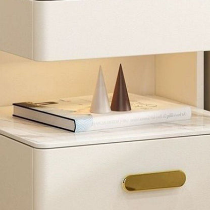 Contemporary Luxury Rectangular Rock Slab Solid Wood Microfiber Leather Nightstand 2-Drawer For Bedroom