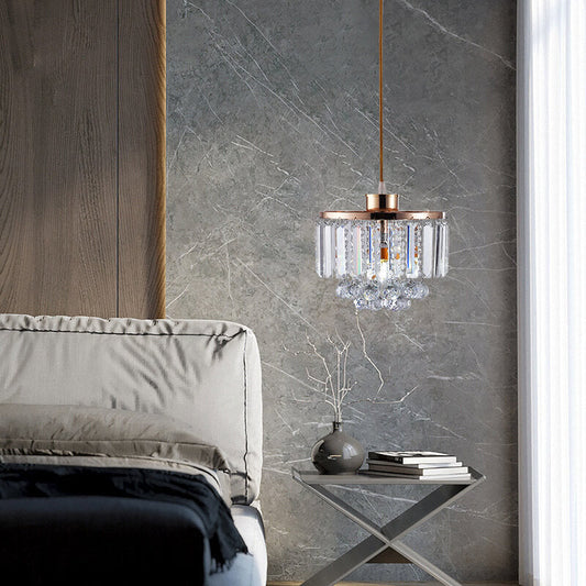 مصباح معلق فاخر من Nordic Light مصنوع من الحديد الكريستالي الدائري مزود بمصباح واحد 