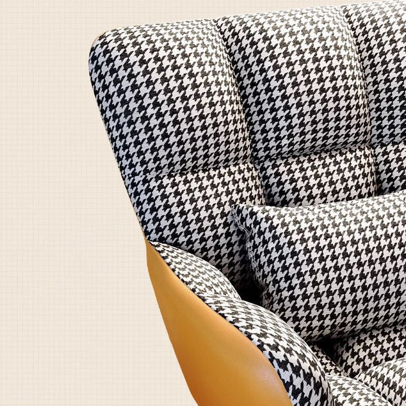 Contemporary Simplicity Houndstooth Flannel Upholstered Tapered Legs Vanity Stool Backrest Armrest For Bedroom