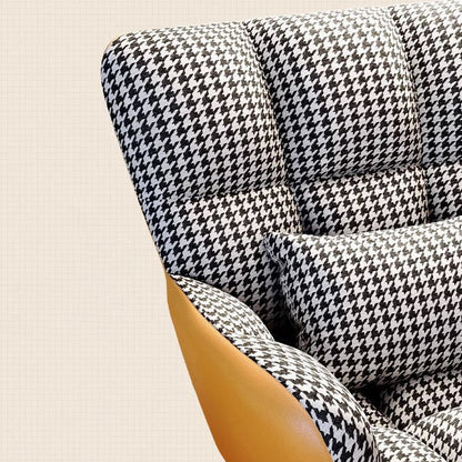 Contemporary Simplicity Houndstooth Flannel Upholstered Tapered Legs Vanity Stool Backrest Armrest For Bedroom