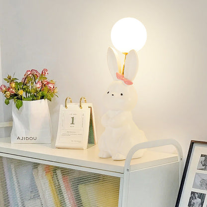 Modern Art Deco Rabbit Feather Orb Metal Goose Feather Glass 1-Light Table Lamp For Bedroom