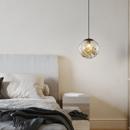 Modern Luxury Round Globe All Brass Glass 1-Light Pendant Light For Bedroom