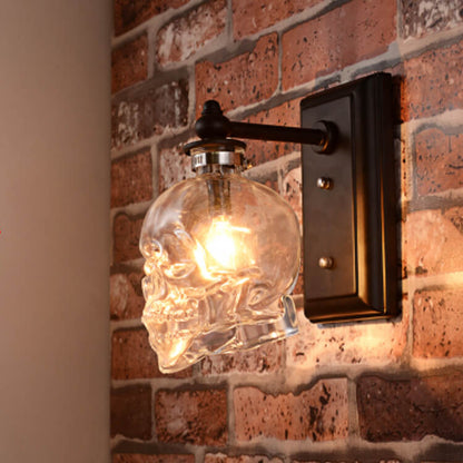Skull Glass 1-Light Armed Sconce Lamp