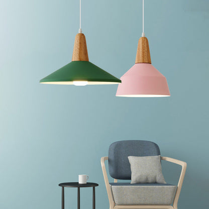 Nordic Minimalist Macaron Solid Color Aluminum Wood 1-Light Pendant Light