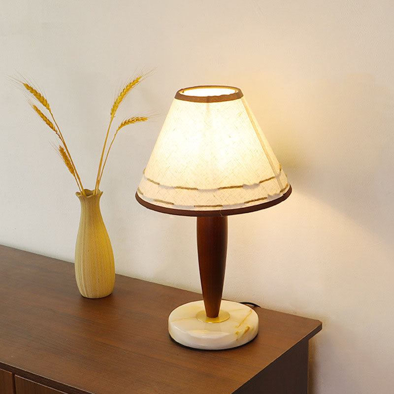 Traditional Vintage Tapered Marble Solid Wood Fabric 1-Light Table Lamp For Bedroom