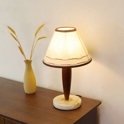 Traditional Vintage Tapered Marble Solid Wood Fabric 1-Light Table Lamp For Bedroom