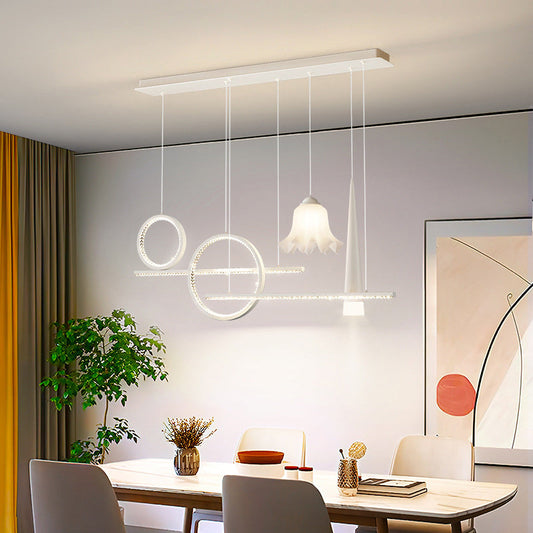 ثريا LED فاخرة معاصرة على شكل حلقة هندسية زجاجية مع ظلة على شكل جزيرة لغرفة المعيشة 
