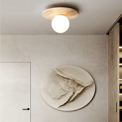 Traditional Vintage Round Travertine 1-Light Flush Mount Ceiling Light For Hallway