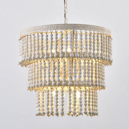 Modern Transitional Round Wood Bead Hardware 6-Light Chandelier For Living Room