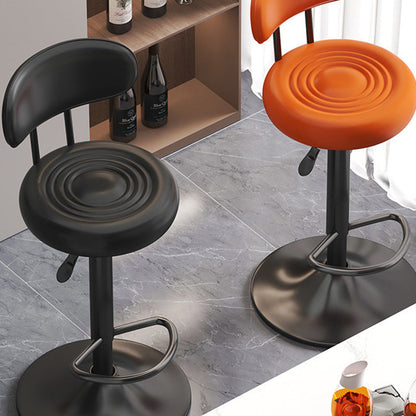 Contemporary Luxury Round Faux Leather Upholstered Swivel Bar Stool Height Adjustable Footrest For Dining Room