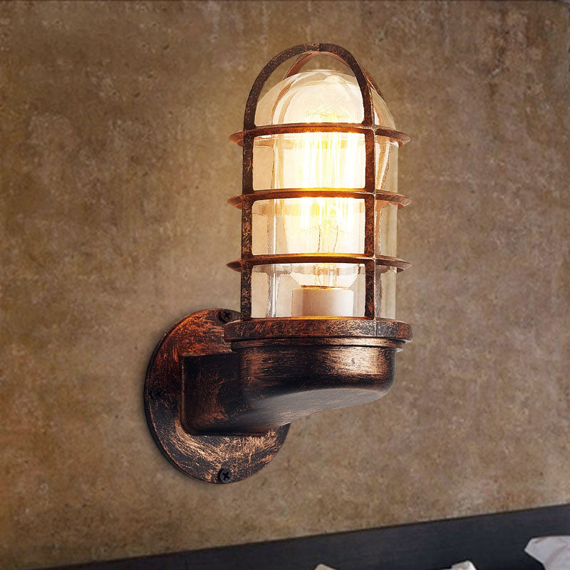 Traditional Colonial Cylinder Iron Glass 1-Light Wall Sconce Lamp For Hallway